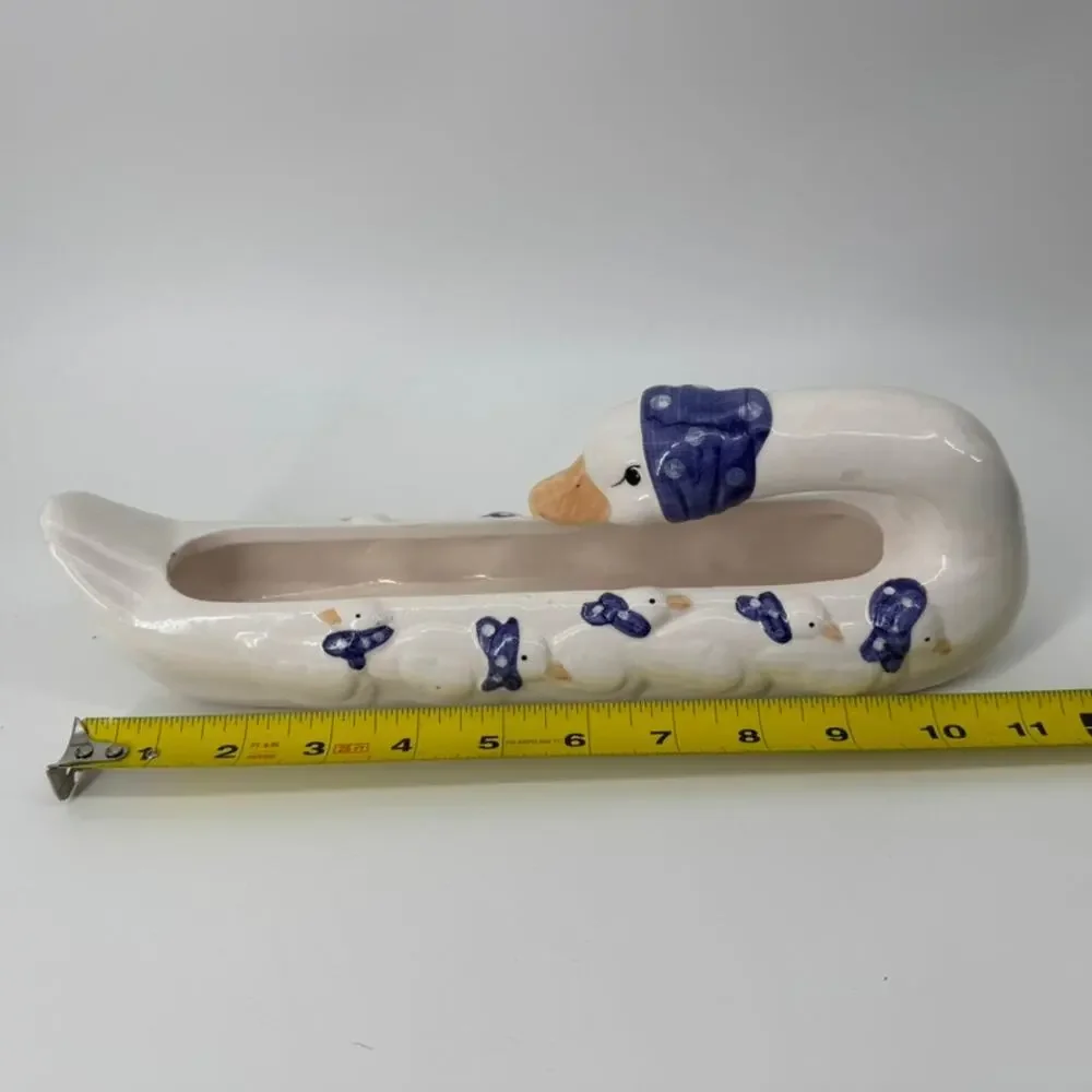 Vintage Goose Cracker Dish Ceramic Country Kitchen Blue Bonnet Goose Goslings
